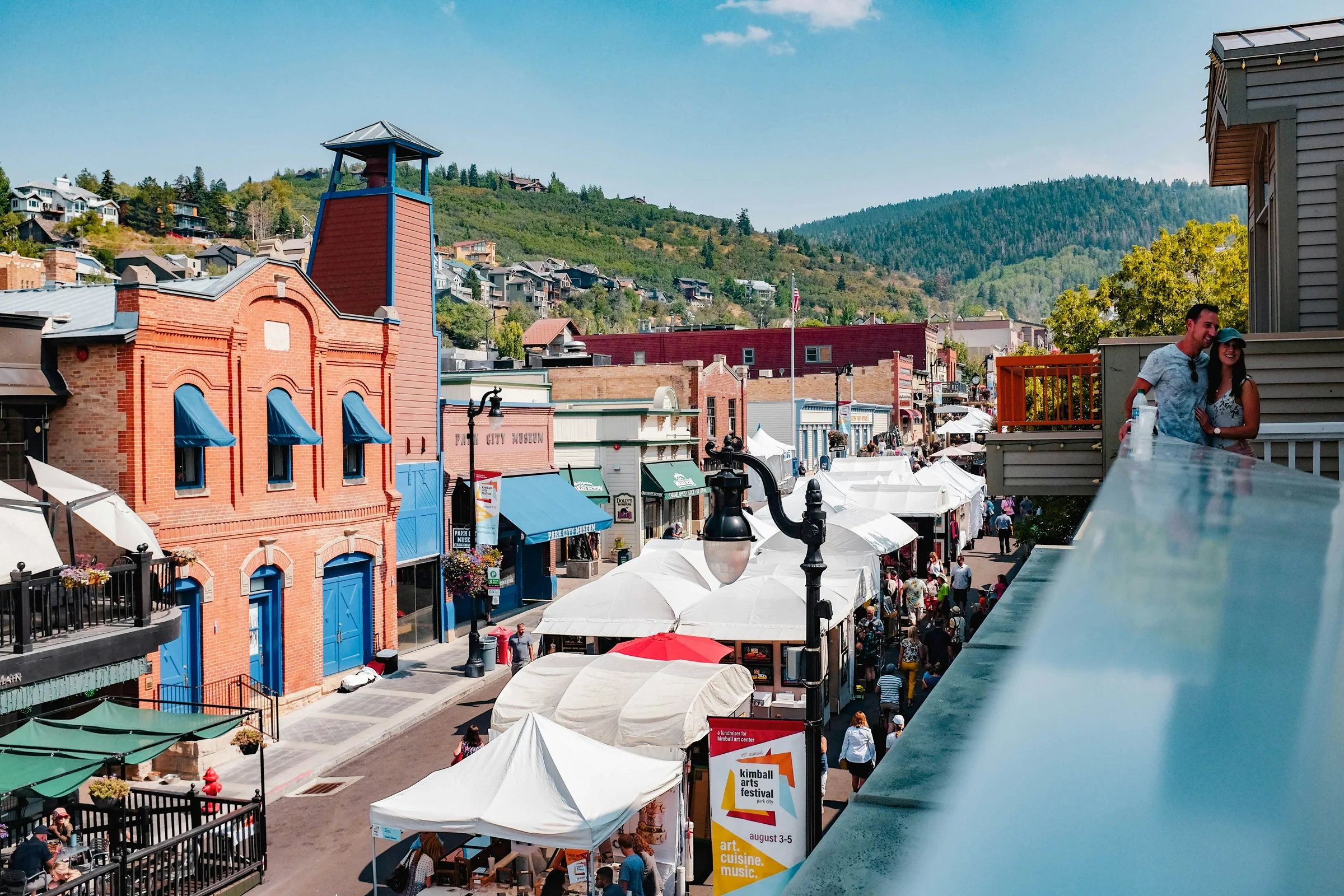 Historic Main Street in Park City, Utah, lined with restored 19th-century mining-era buildings