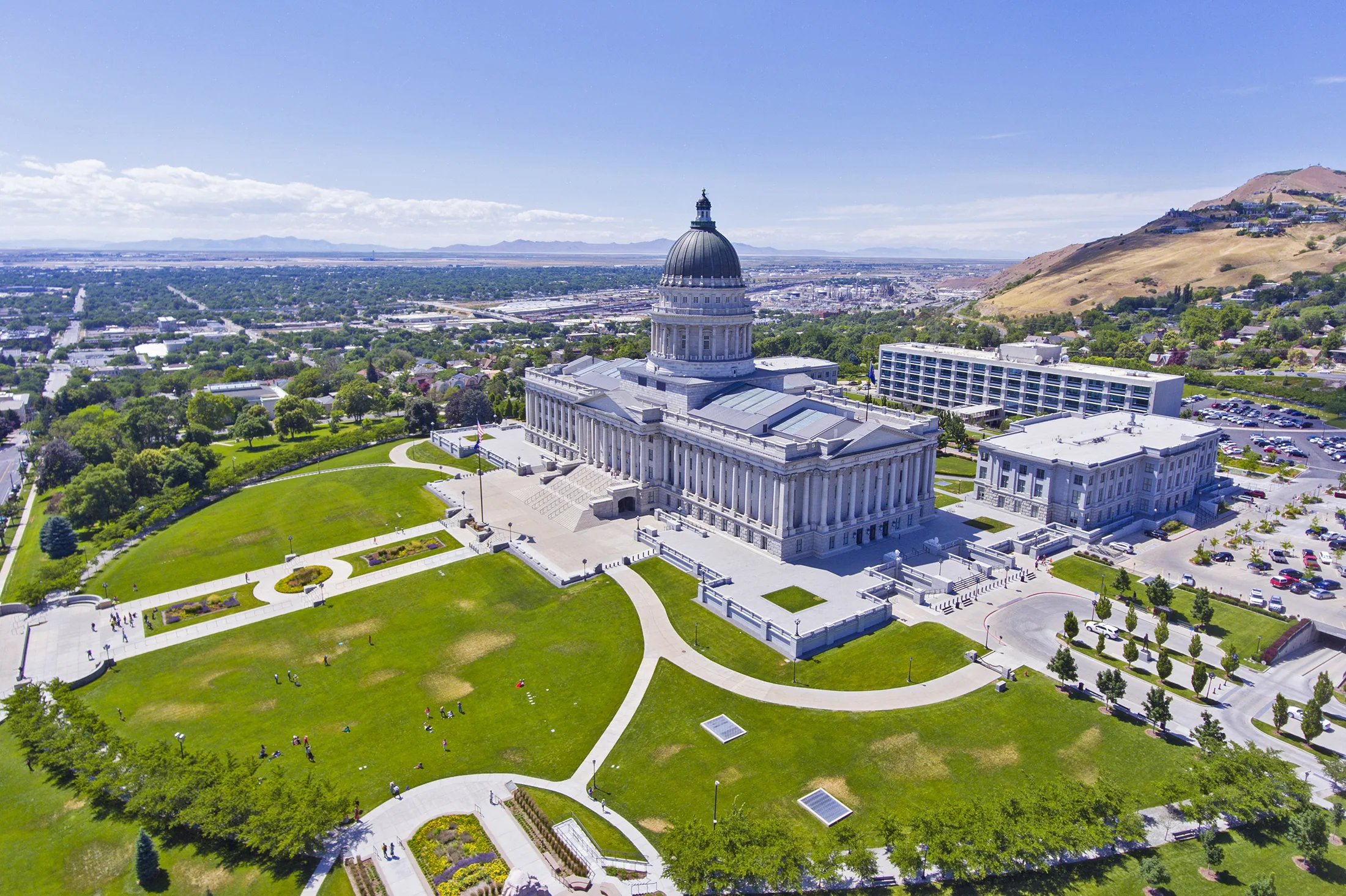 The Utah State Capitol, a 1916 Renaissance Revival building on Capitol Hill above Salt Lake City